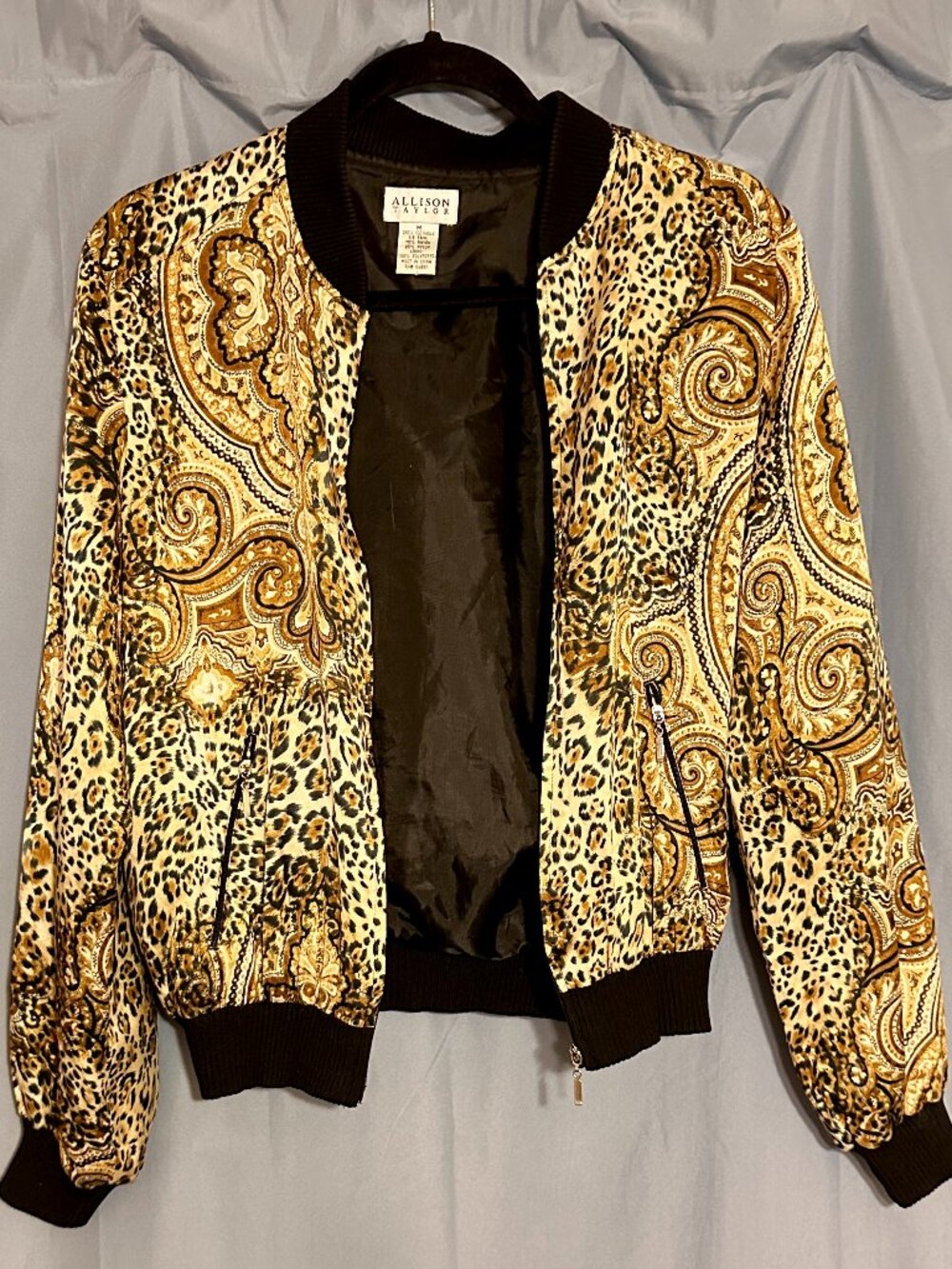 Allison Taylor 100% Silk Leopard Bomber jacket, size M